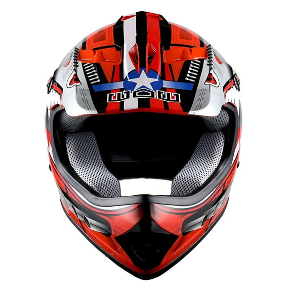 Wow! Youth Kids Motocross BMX MX ATV Dirt Bike Helmet HBOY Shark Red, Goggles, Skeleton Red Glove Bundle