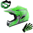 thumbnail image 1 of Wow! Youth Kids Motocross BMX MX ATV Dirt Bike Helmet HJOY Spider Web Green, Goggles, Skeleton Green Glove Bundle, 1 of 8