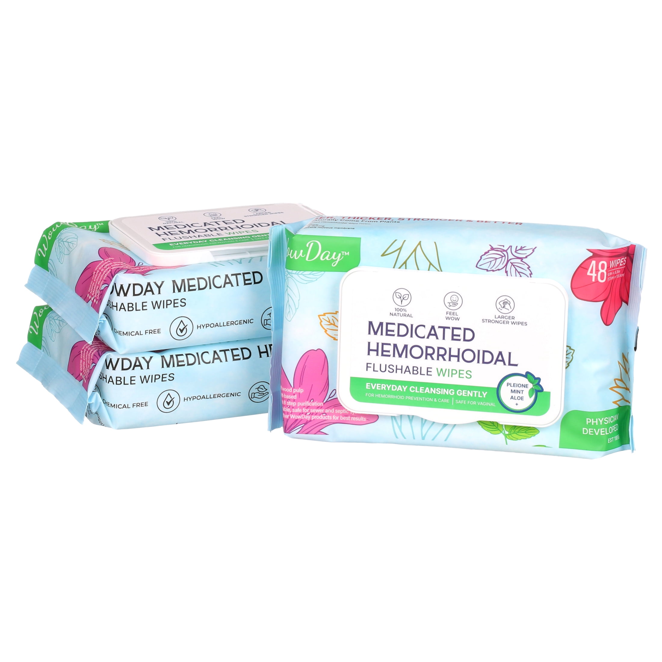 WowDay Daily Care Hemorrhoidal Medicated Wipes for Hemorrhoids