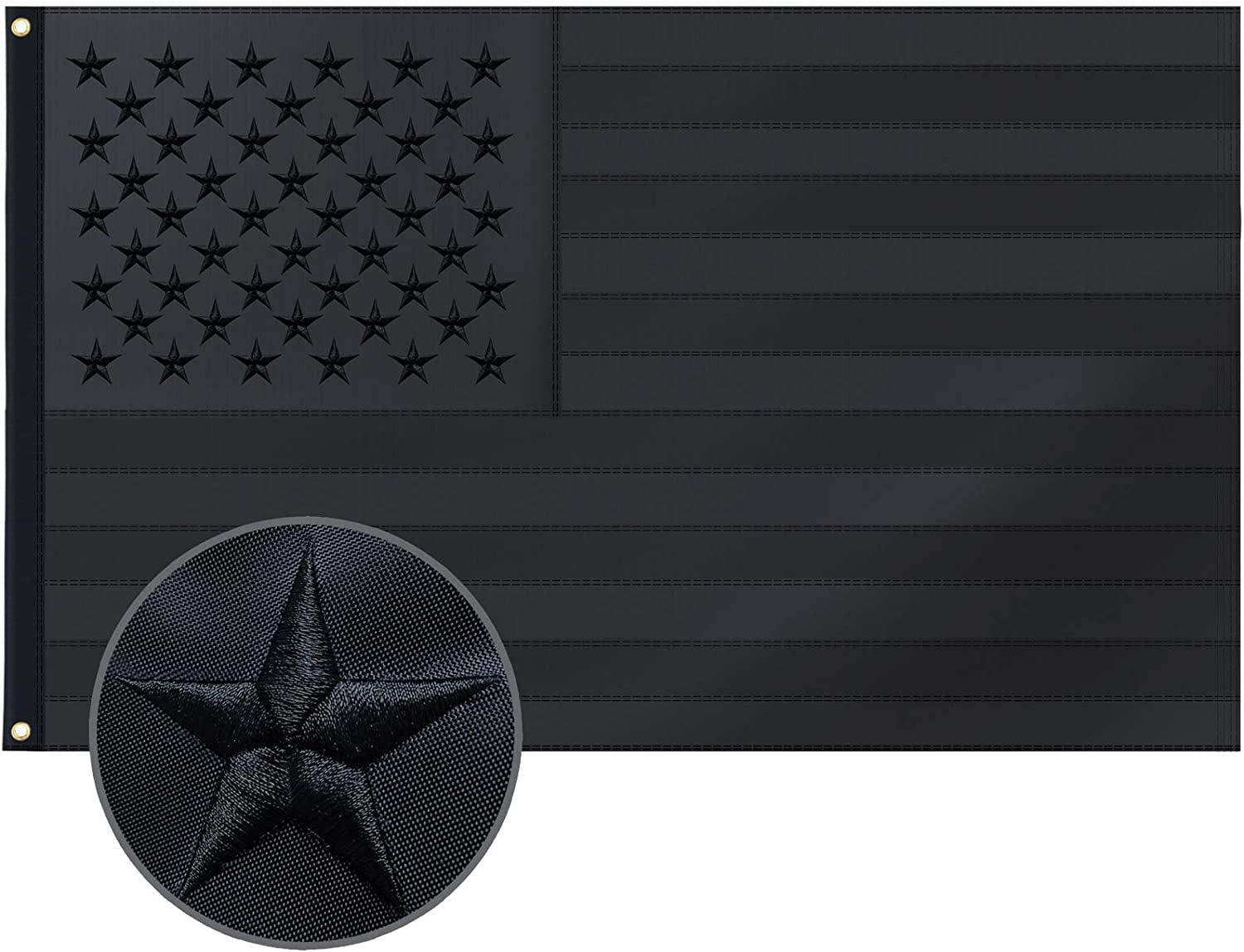 WowKing All Black American Flag 3x5 Ft US Flag, Embroidered Stars, Sewn