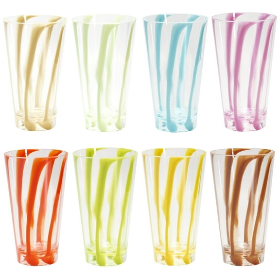 WowProLiv 8 Piece Set of 8 Plastic Striped Circus Drinking Cups Tumblers MS Glasses 22 oz  22 Ounce