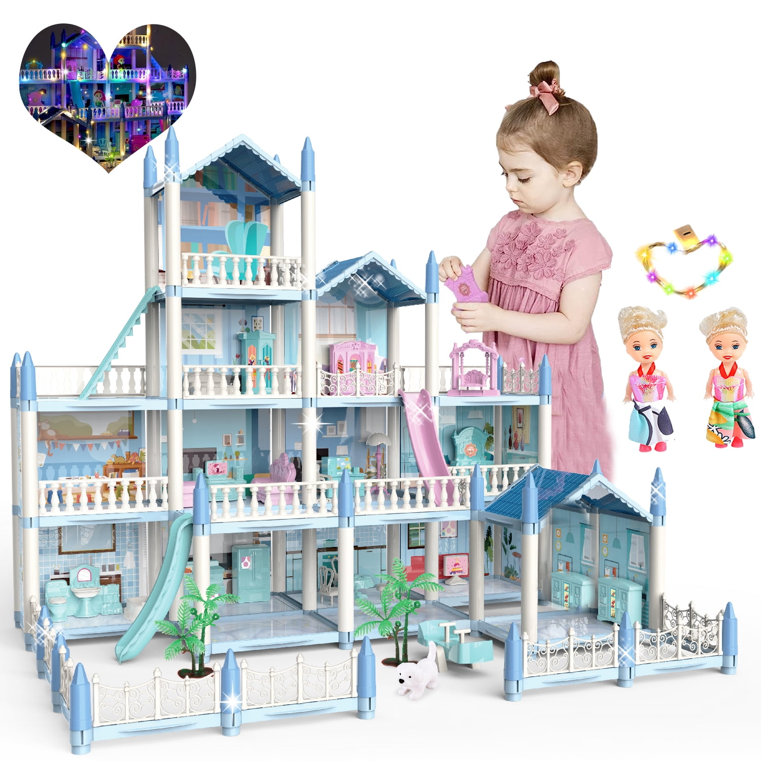 WowSmile Doll House for Girls 14 Rooms Playhouse with 3 Dolls Toy Figures, Princess Dollhouse with Furniture & Rooms Accessories & Slide and Lights, WowSmile Doll House for Girls 14 Rooms Playhouse with 3 Dolls Toy Figures, Princess Dollhouse with Furniture & Rooms Accessories & Slide and Lights,