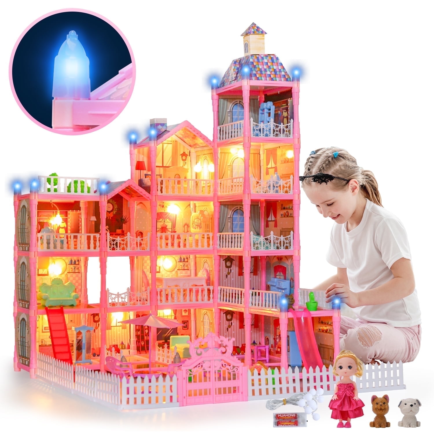 WowSmile 5-Story Doll House with LED Lights, Dolls, Furnitures ...
