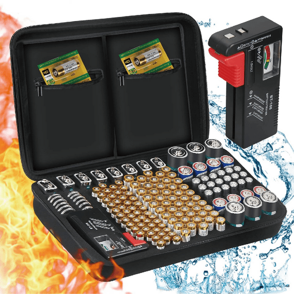 WowTime Battery boxes,Battery Storage Organiser, Battery Storage Box Hard Case Holds 148 Various Types of Batteries (AA AAA C D 9V) (Not Includes Batteries)