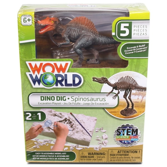 WowWorld: Dino Dig - Spinosaurus - All-In-One Dinosaur Skeleton Excavation Kit, Tools & Construction Figurine, Educational Science Toy, Kids Ages 6+