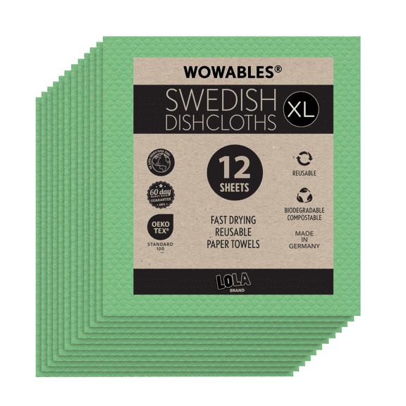 Wowables Swedish Dish Cloths, Reusable & Biodegradable Paper Towels - Mint Green 12 CT