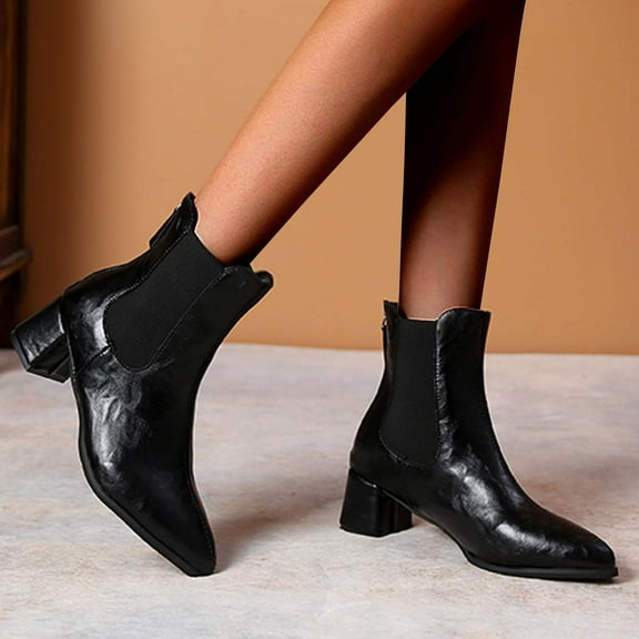 Wowcloth Ankle Boots for Women – Chunky Heel Pointed-Toe Stylish Design for Trendy Fall Winter Casual Outfit Essentials