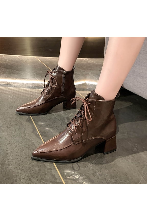 Ankle Boots for Women – Stylish Slip-On with Side Zipper & Chunky Heel for Retro Winter Casual Outfits