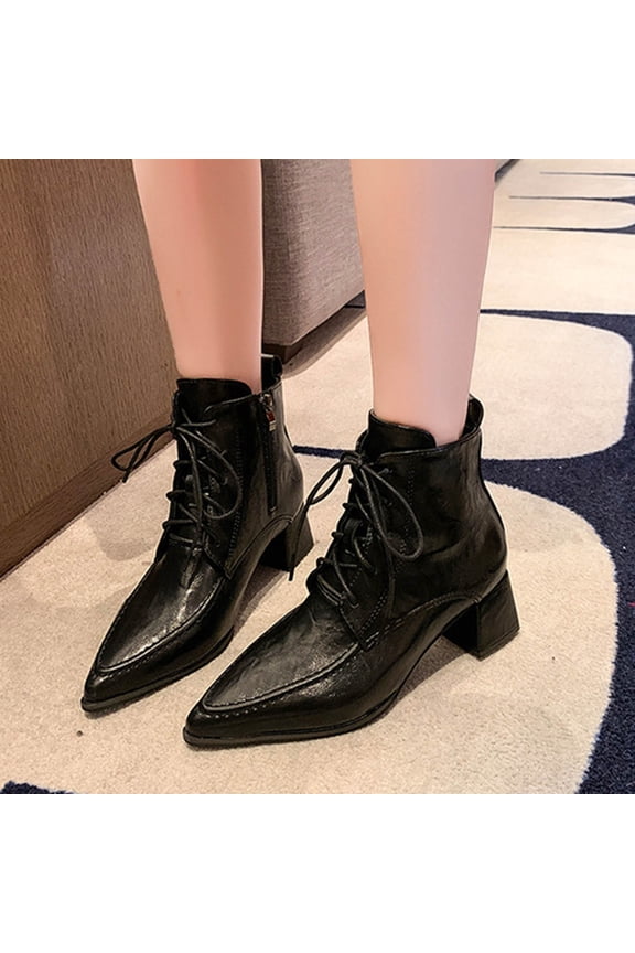 Ankle Boots for Women – Stylish Slip-On with Side Zipper & Chunky Heel for Retro Winter Casual Outfits