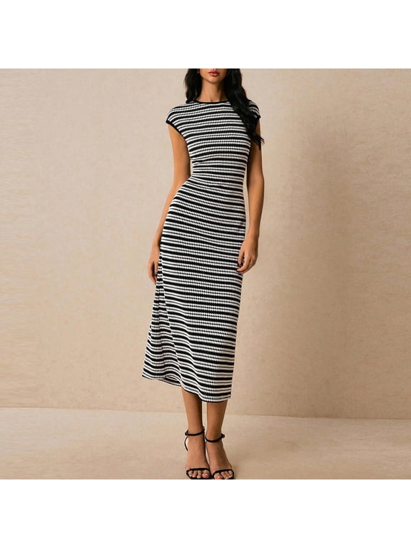 Beach Dress for Women, Waist-Defining Solid Color Crochet Knit Strappy V-Neck Maxi Dress for Summer Vacation and Beach Party