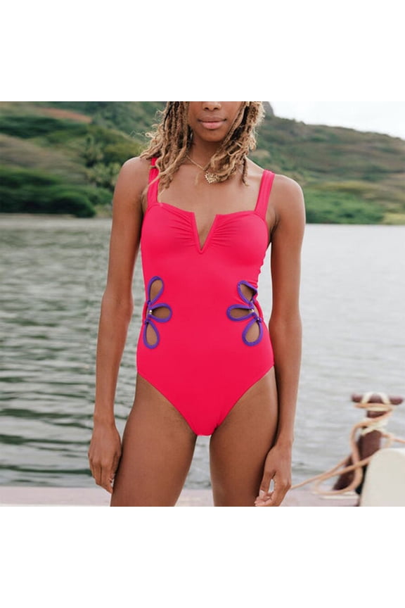 Bestselling Swimsuit Women's Solid Color Sexy Hollow Neck Hanging Backless One Women's Bikini Swimsuit