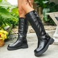 thumbnail image 1 of Wowcloth British-Inspired Knee-High Boots for Women – Casual Round Toe with Solid-Colored Buckle, Side Zipper & Chunky Low Heel for Everyday Fashion, 1 of 9