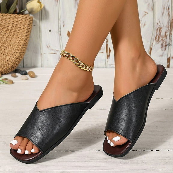 Wowcloth Casual Slide Sandals for Women - Comfortable Square-Toe Slip-On with French V-Cut Design & Breathable Spring & Summer Footwear,Plus Size