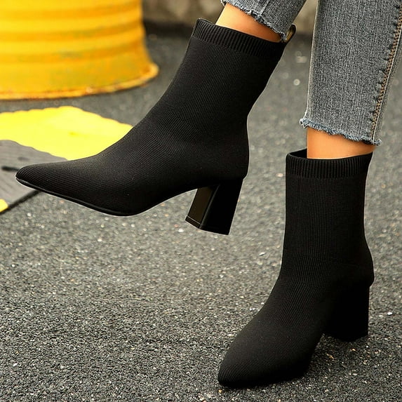 Wowcloth Chunky Heel Mid-Calf Boots for Women – Comfortable Slip-On Design with Edgy Autumn Style for Casual Outfits