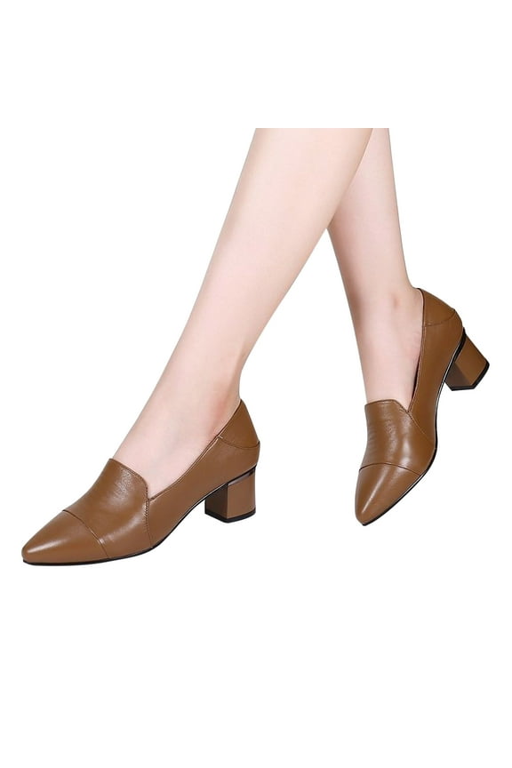 Chunky Heel Pointed Toe Pumps for Women – Retro Slip-On with Comfortable Design & Fashionable Casual Shoes for Everyday Wear