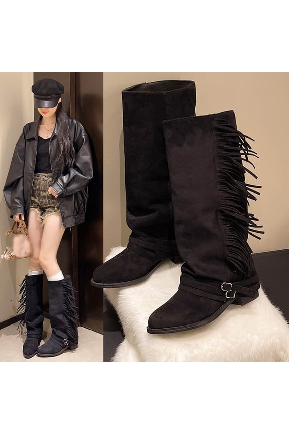 Chunky Heel Suede Over-the-Knee Boots for Women - Comfortable Extended Sizes with Cushioned Lift and Slimming Wrinkle Design, Stacked Fashion Boots for Fall/Winter Outfits