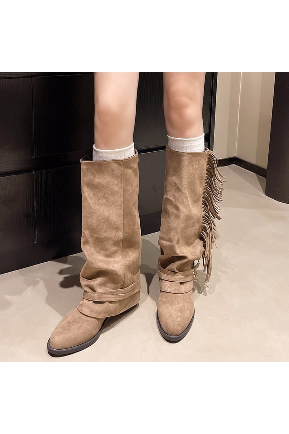 Chunky Heel Suede Over-the-Knee Boots for Women - Comfortable Extended Sizes with Cushioned Lift and Slimming Wrinkle Design, Stacked Fashion Boots for Fall/Winter Outfits