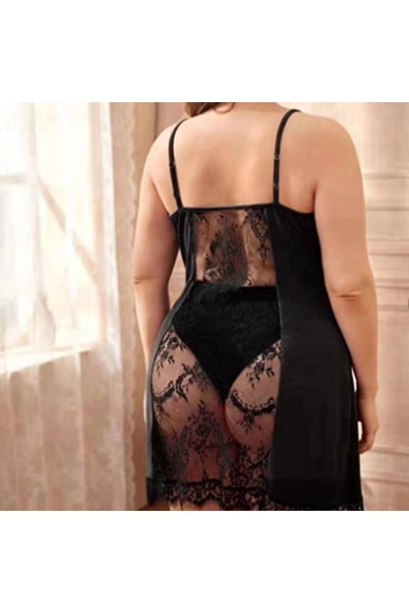 Clearance Erotic Lingerie Back Lace Hollowed Out Sexy Nightgowns Plus Size Sexy Lace Dress Female Simulation Silk Homewear Lace Erotic Nightgowns Best Gift