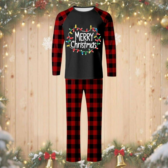 Wowcloth Dad's Christmas Plaid Print Pajama Set, Long Sleeve T-Shirt and Pants with Side Pockets, Cozy Homewear for Holiday Family Gatherings and Daily Loungewear