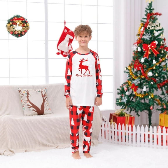 Wowcloth Family Christmas Print Long-Sleeve Pajama Set, Pullover Top and Pants Matching Set, Cozy Holiday Sleepwear for Home and Seasonal Celebrations