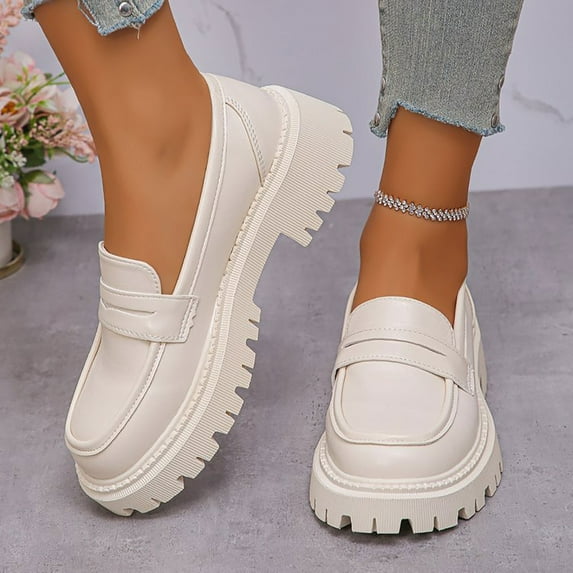 Wowcloth Fashion Casual Loafers for Women – Low-Cut Slip-On with Chunky Sole & Genuine Leather in Vintage-Inspired British Style Footwear