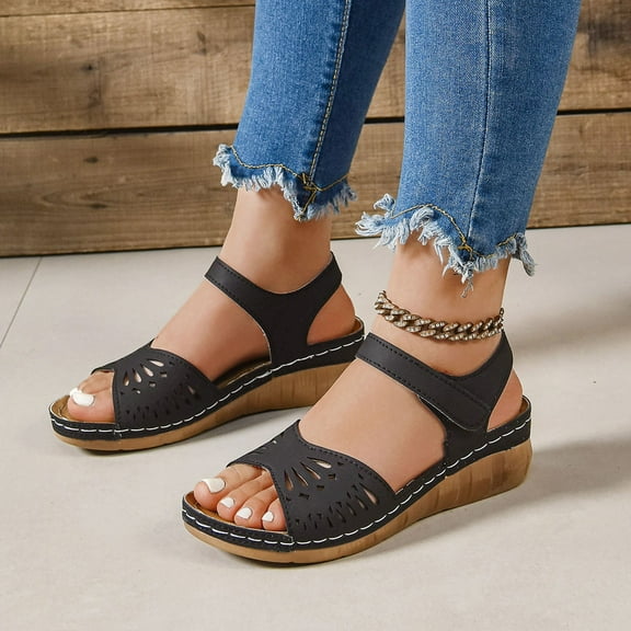 Wowcloth Fashion Casual Peep-Toe Sandals for Women – Solid Color Platform Wedge Heel Slip-On for Summer Stylish Footwear,Plus Size