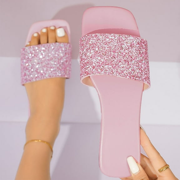 Wowcloth Fashion Casual Sandals for Women – Comfortable Flat Sole Slip-On with Rhinestone Embellishments for Everyday Summer Wear,Plus Size