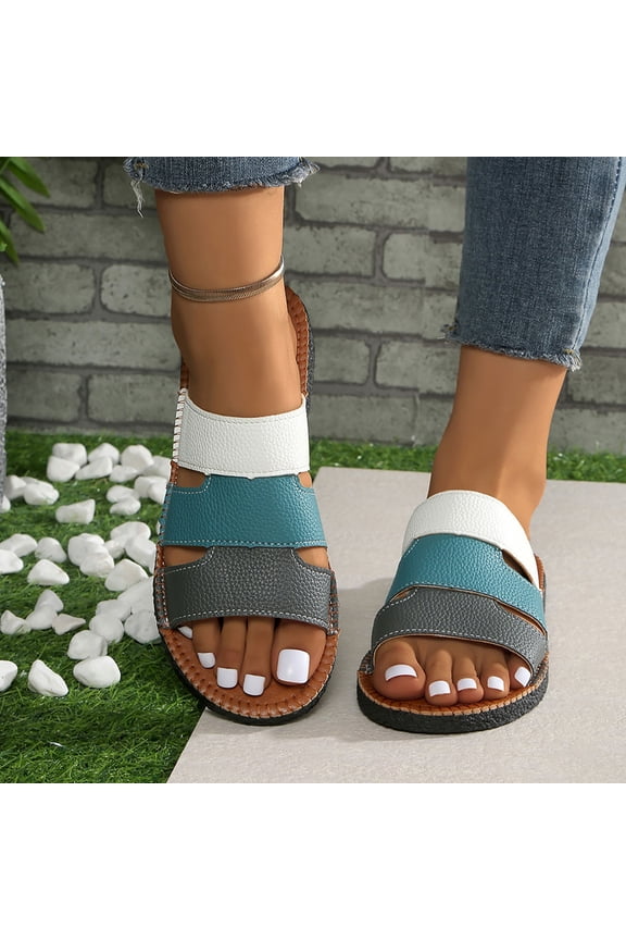 Fashion Casual Sandals for Women – Two-Tone Versatile Flat Open-Toe Beachwear Slides for Spring Summer Classic Arrivals,Plus Size