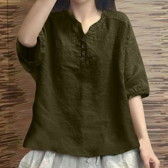 Wowcloth Fashion Women's autumn V - Neck 3/4 Sleeve Solid Casual Blouse with Buttons