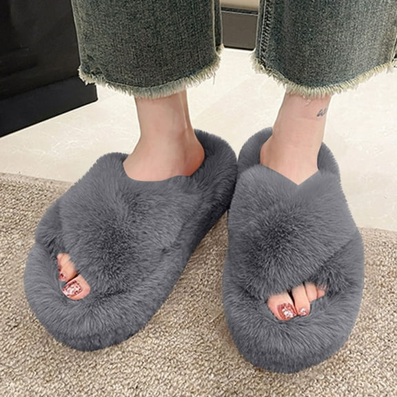 Wowcloth Fashionable Faux Fur Slide Sandals for Women – Comfortable Closed-Toe Casual Versatile with Plush Lining for Indoor Fall/Winter Season Footwear