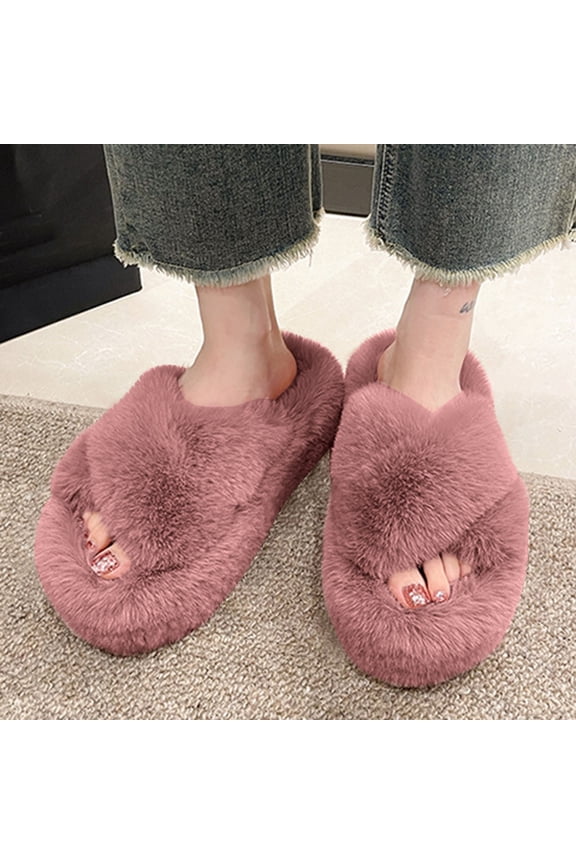 Fashionable Faux Fur Slide Sandals for Women – Comfortable Closed-Toe Casual Versatile with Plush Lining for Indoor Fall/Winter Season Footwear