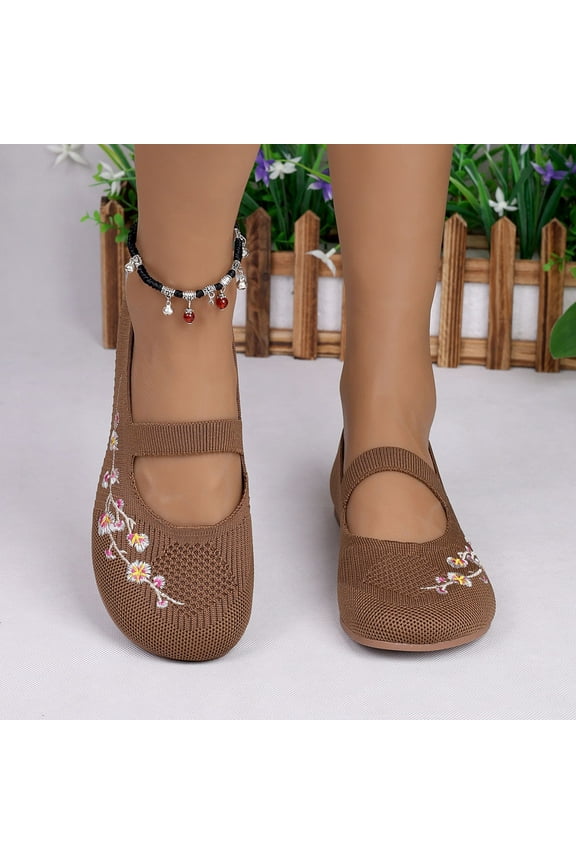 Flat Roman Sandals for Women – Breathable Knit & Embroidered Slip-On Casual Summer Footwear,Plus Size