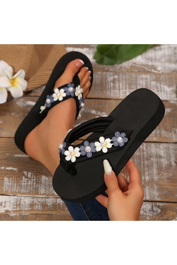 Flip Flop Sandals for Women – Cloud Comfort Adjustable Toe Thong with Boho-Inspired Floral Design for Beach & Poolside Relaxation Footwear