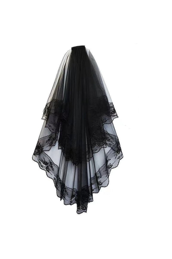 Halloween Lace Big - Edged Headband - Short Ghost Bride Veil Headpiece for Party