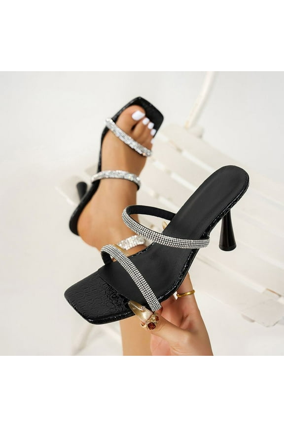 High Heels for Women – Square-Toe Single Strap Stiletto Heel with Fashionable Casual Spring Style Footwear,Plus Size