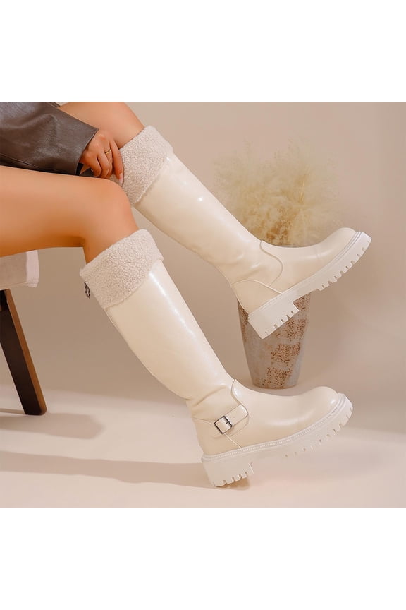 Knee-High Riding Boots for Women – Thick Sole Block Heel Mid-Calf Winter Snow Boots with Casual Style Design for Daily Wear & Outdoor Activities