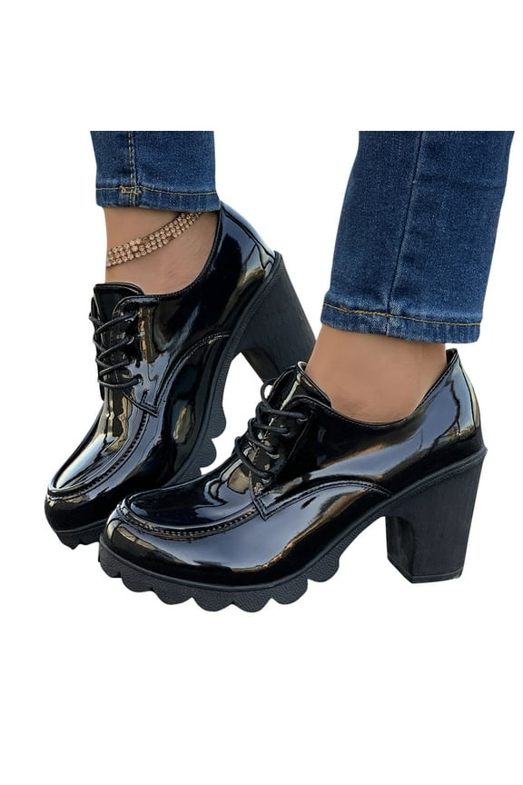 Lace-Up Chunky Heel Pumps for Women – Solid Color Design with Adjustable Ankle Straps, Commuter Ankle Boots for Office Footwear