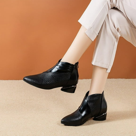 Wowcloth Lined Ankle Boots for Women – Pointed Toe with Back Zipper & Chunky Heel, Comfortable Winter Footwear for Everyday Style