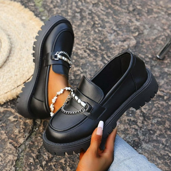 Wowcloth Loafer Shoes for Women – Chunky Chain Decor Slip-On with Casual Everyday Style for Spring and Summer Footwear