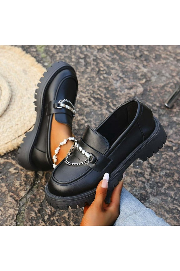 Loafer Shoes for Women – Chunky Chain Decor Slip-On with Casual Everyday Style for Spring and Summer Footwear