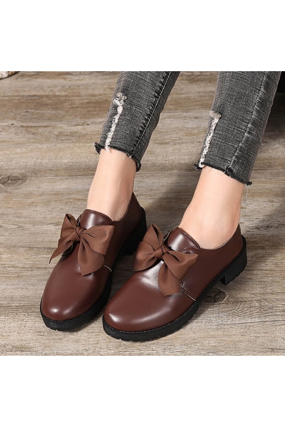 Mary Jane Mid Heel Shoes for Women – Comfortable Bow Accent Solid Color Leather Shoes with Vintage Style for Casual Wear