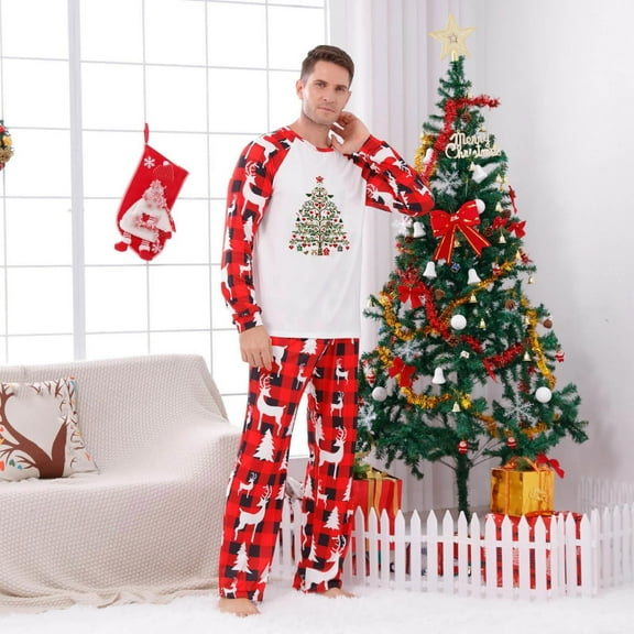 Wowcloth Men's Christmas Print Pajama Set, Long Sleeve Pullover with Festive Design, Cozy and Warm Sleepwear for Holiday Lounging and Family Matching