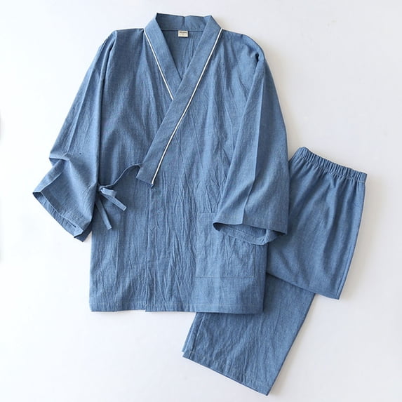Wowcloth Men's Kimono Style Pajama Set, Lightweight Short-Sleeve and Shorts, Summer Loungewear for Home Comfort