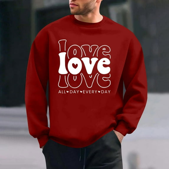 Wowcloth Men's Long Sleeved Round Neck Sweatshirts, Casual Hearted-Printed Top, Sweatshirts for Man