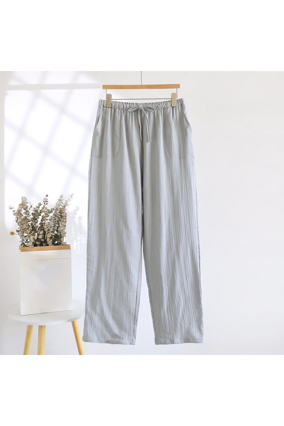 Men's Lounge Pants, Solid Color with Elastic Waist Drawstring and Pockets, Soft Crepe Fabric for Home and Outdoor Wear