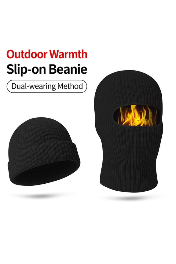 Men's Outdoor Knitted Balaclava with Integrated Neck Gaiter and Face Mask, Thermal Windproof Cold-Resistant for Skiing, Snowboarding and Winter Sports