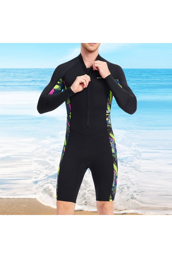 Men's Printed One-Piece Long Sleeve Wetsuit, Sun Protection and Thermal, for Snorkeling, Surfing, Swimming and Water Sports