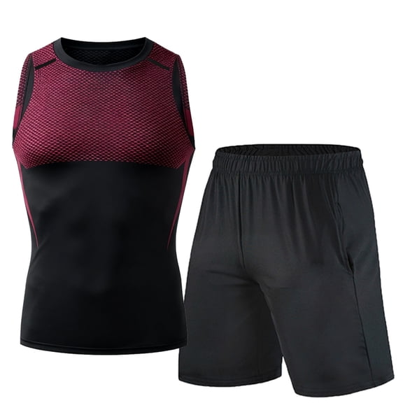 Wowcloth Men's Sleeveless Compression Top and Shorts Set, Muscle Support Shark Pattern Workout Outfit for Gym Fitness Running