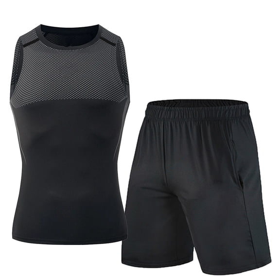 Wowcloth Men's Sleeveless Compression Top and Shorts Set, Muscle Support Shark Pattern Workout Outfit for Gym Fitness Running