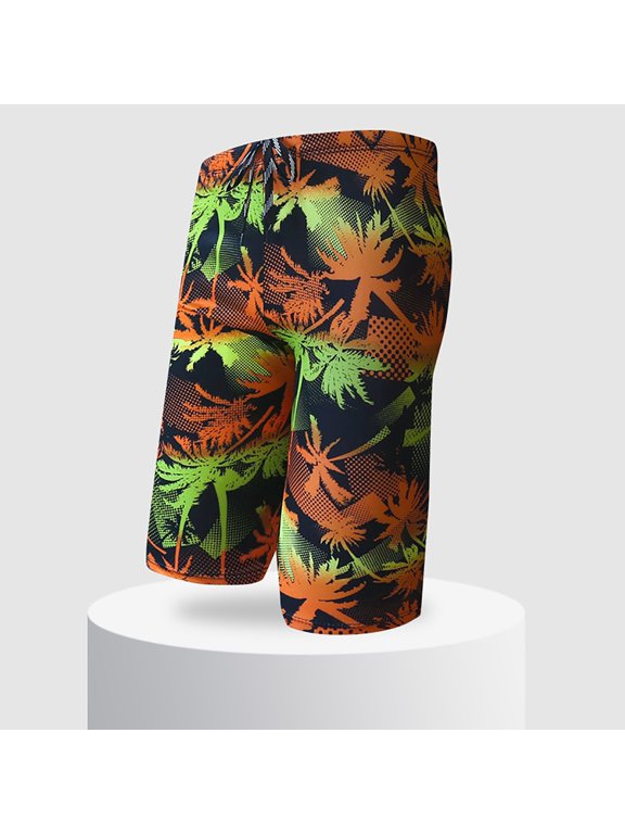 Men's Swim Trunks with Hot Spring Print, Lined Interior and Drawstring Waist, Quick-Dry Beach Shorts for Swimming and Summer Vacation
